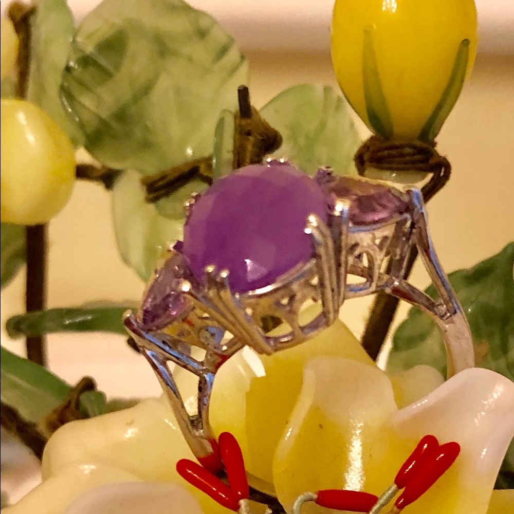 Purple Jade & Amethyst Ring. - Picture 2 of 9